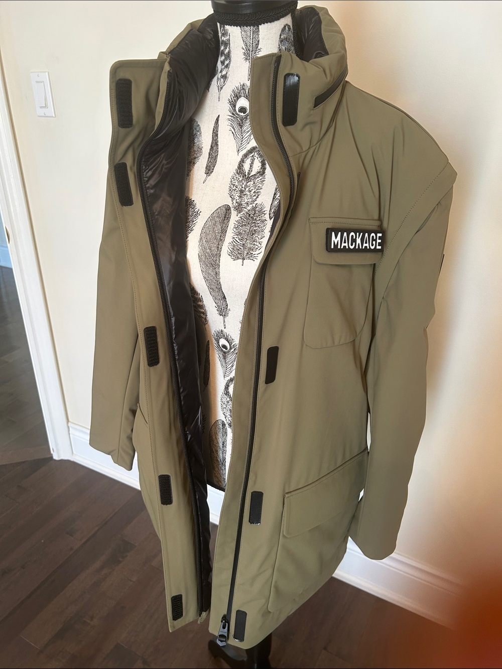 Mackage Olive Green Military Field Parka with Black Belt